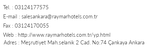 Raymar Hotels Ankara telefon numaralar, faks, e-mail, posta adresi ve iletiim bilgileri